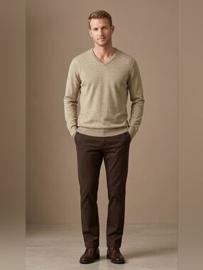 $50 Alfani Mens Solid V-Neck Cotton Sweater Shirt